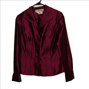 Carlisle 100% silk burgundy button down shirt size 4